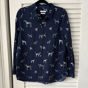 Barbour Navy Button Down Shirt with Dog Print
